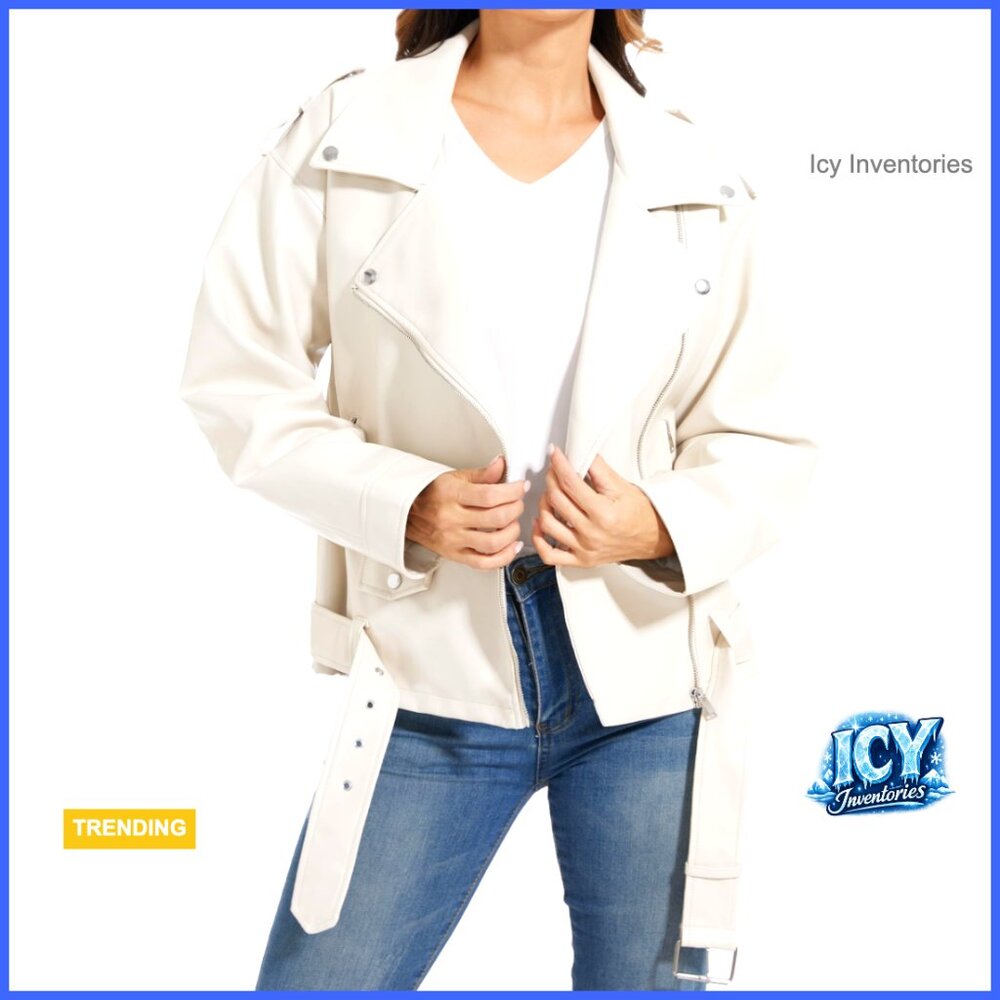 Faux Leather Motorcycle Jacket For Women, Pu Moto Biker Coat
